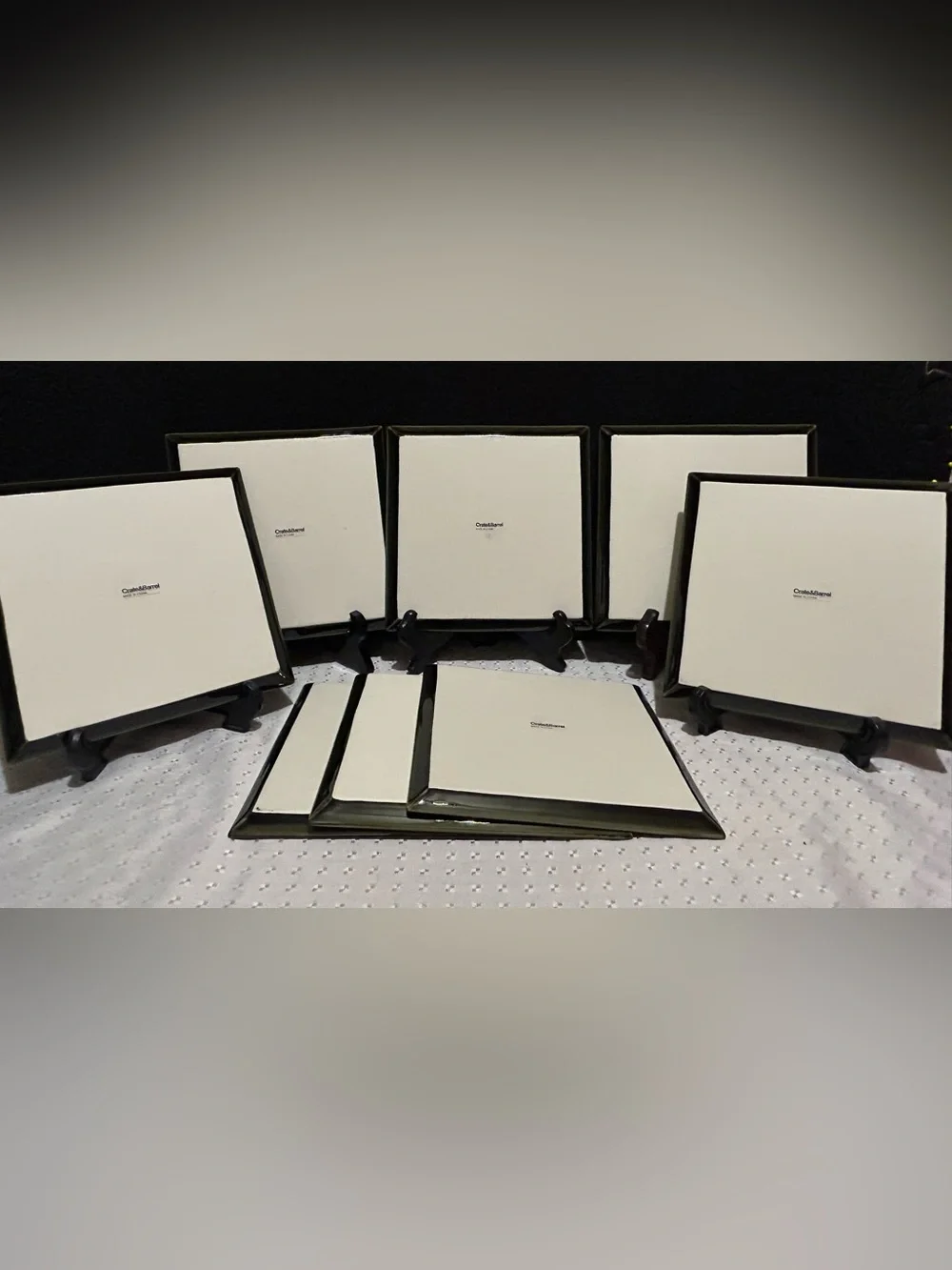 Crate and Barrel Dark Green Square Plates Set of 8 - 7.25 Inches Excellent Used